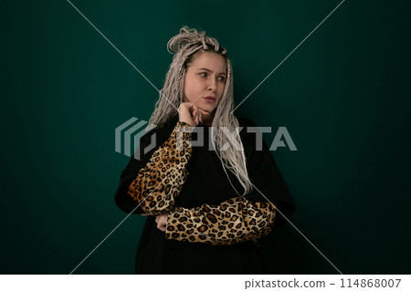 Woman With Grey Hair and Leopard Print Sleeve Woman With Grey Hair and Leopard Print Sleeve 114868007