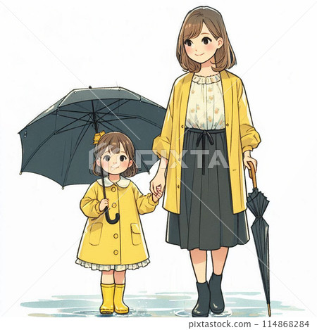 母親和女兒打著傘 母親和女兒打著傘 114868284