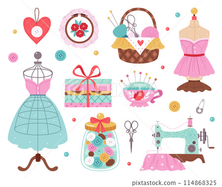 Sewing icons in flat design 114868325