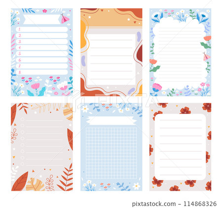Hand drawn nature paper notes set with leaves and flowers 114868326