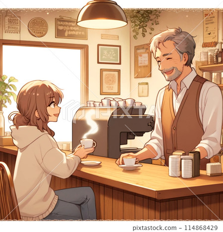 顧客與咖啡店老闆交談 顧客與咖啡店老闆交談 114868429