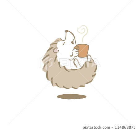 Illustration of a hedgehog enjoying the aroma of coffee 114868875