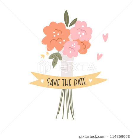 Save the date design with hand drawn bouquet of flowers Save the date design with hand drawn bouquet of flowers 114869068