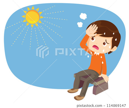boy too hot thirsty from heat of the summer sun boy too hot thirsty from heat of the summer sun 114869147