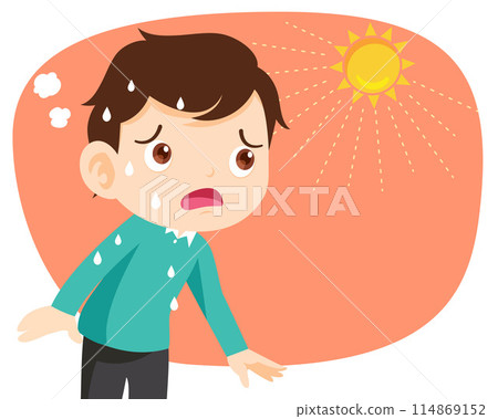 boy too hot thirsty from heat of the summer sun boy too hot thirsty from heat of the summer sun 114869152