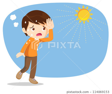 boy too hot thirsty from heat of the summer sun 114869153