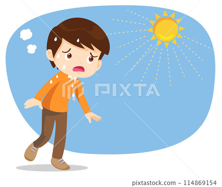 boy too hot thirsty from heat of the summer sun 114869154