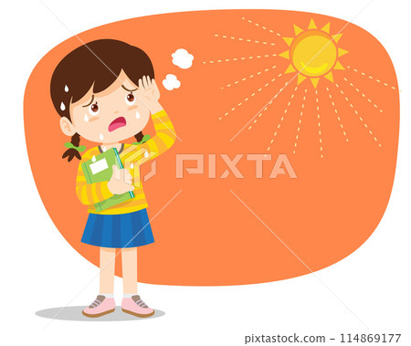 girl thirsty from heat of the summer sun 114869177