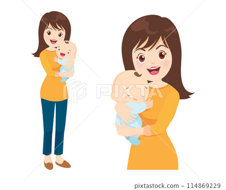Beautiful woman holds a baby in her arms 114869229