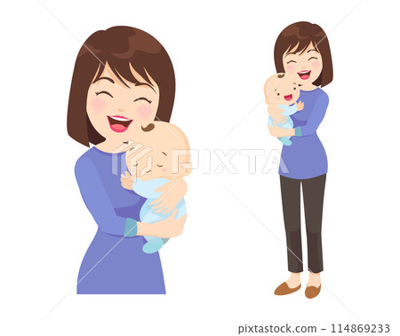 Beautiful woman holds a baby in her arms 114869233