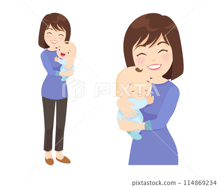 Beautiful woman holds a baby in her arms Beautiful woman holds a baby in her arms 114869234