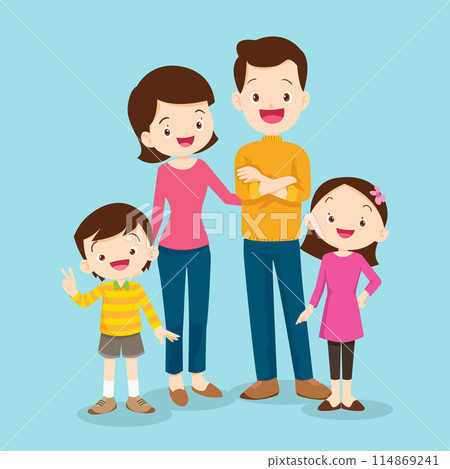Happy family. Father, mother, son and daughter together 114869241
