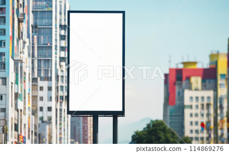 mockup of blank street billboard, banner, poster, buildings background 114869276