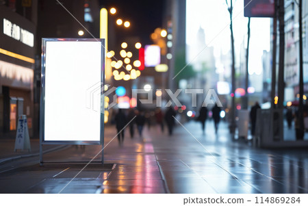 mockup of empty street billboard, banner, poster, blurred bokeh background 114869284