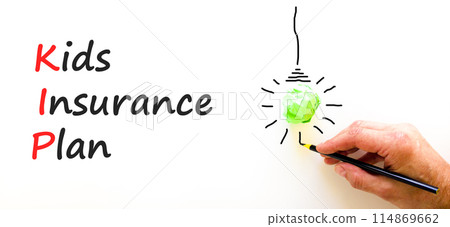 KIP kids insurance plan symbol. Concept words KIP kids insurance plan on beautiful white paper. Beautiful white background. Businessman hand. Business KIP kids insurance plan concept. Copy space. KIP kids insurance plan symbol. Concept words KIP kids insurance plan on beautiful white paper. Beautiful white background. Businessman hand. Business KIP kids insurance plan concept. Copy space. 114869662