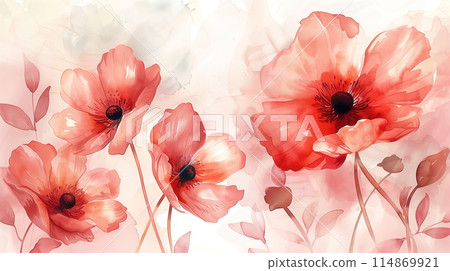 Red Flowers on White Background Painting 114869921