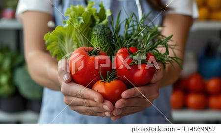 Person Holding Tomatoes and Lettuce in Their Hands 114869952