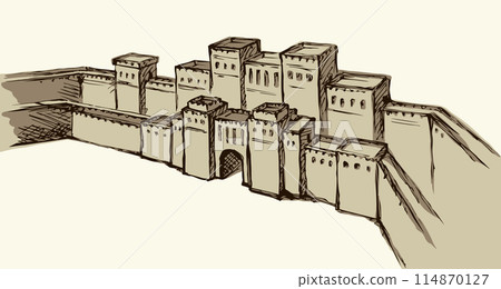 Babylonian Gate. Vector drawing scene 114870127
