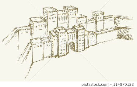 Babylonian Gate. Vector drawing scene 114870128