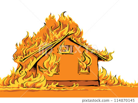 Burning house. Vector drawing sketch Burning house. Vector drawing sketch 114870145