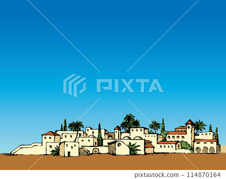 City in a desert. Vector drawing 114870164