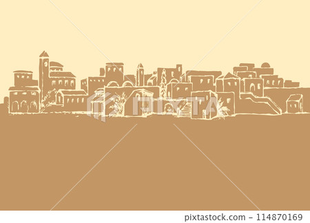 City in a desert. Vector drawing 114870169