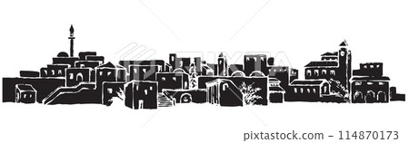 City in a desert. Vector drawing 114870173