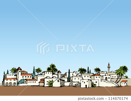 City in a desert. Vector drawing 114870174