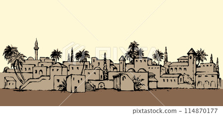 City in a desert. Vector drawing 114870177