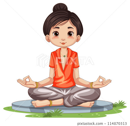 Young Girl Practicing Meditation Outdoors Young Girl Practicing Meditation Outdoors 114870313