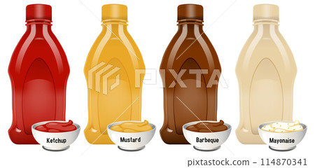 Variety of Condiment Bottles and Sauces Variety of Condiment Bottles and Sauces 114870341