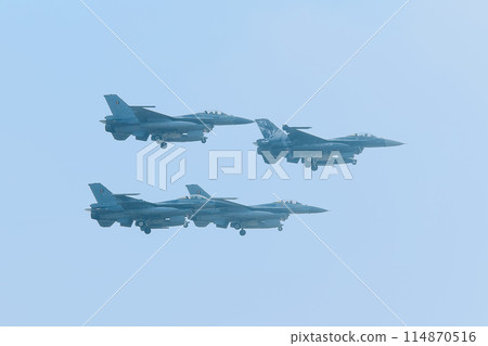 Belgian Air Force F-16AM fighter jets in diamond formation 114870516