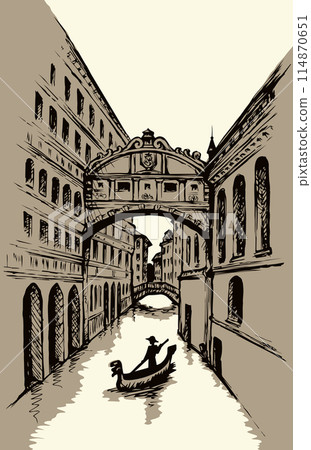 Street canal in Venice. Vector drawing 114870651