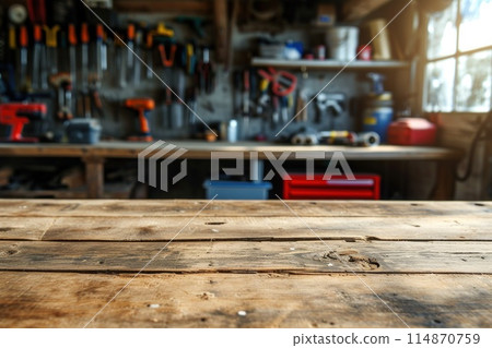 The table with garage tool background. Generative AI The table with garage tool background. Generative AI 114870759