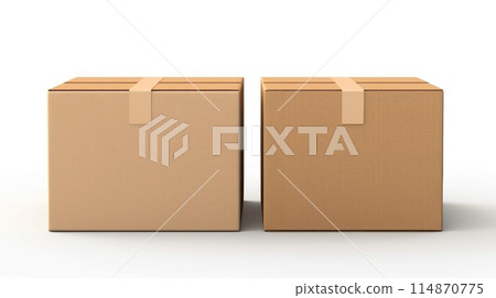 Two cardboard boxes are sitting on a white background 114870775