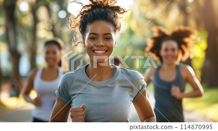 Group of Women Running in Park 114870995