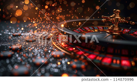 Close-Up View of a Casino Roulette Wheel in Action With Sparkling Lights 114870996