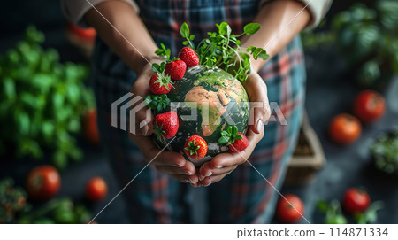 Person Holding Globe With Strawberries 114871334