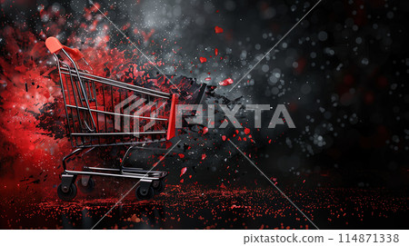 Shopping Cart With Red Paint Splattered 114871338