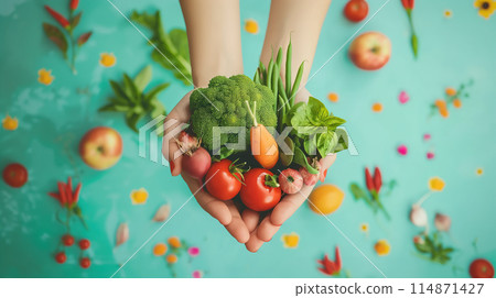 Person Holding Bunch of Vegetables 114871427