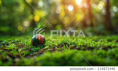 Small Tree Sprouting From Ball in Grass 114871446