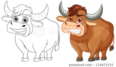 Smiling Cartoon Bull Illustration Smiling Cartoon Bull Illustration 114871535