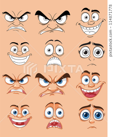 Various Cartoon Facial Expressions 114871778