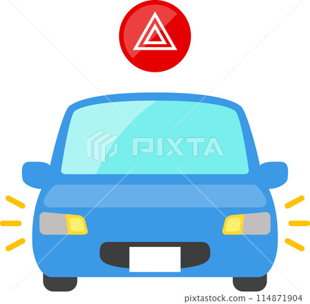 危險警告燈亮起的汽車前部 114871904