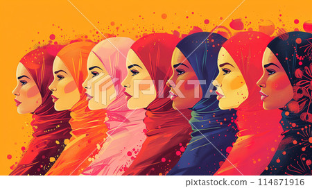 Group of Women Wearing Headscarves in Different Colors Group of Women Wearing Headscarves in Different Colors 114871916