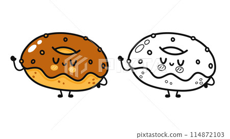 Funny cute happy Chocolate Donut characters bundle set. Vector hand drawn cartoon kawaii character illustration icon. Cute Chocolate Donut. Outline cartoon illustration for coloring book Funny cute happy Chocolate Donut characters bundle set. Vector hand drawn cartoon kawaii character illustration icon. Cute Chocolate Donut. Outline cartoon illustration for coloring book 114872103