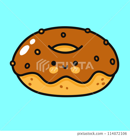 Chocolate Donut character. Vector hand drawn cartoon kawaii character illustration icon. Isolated on blue background. Chocolate Donut character concept Chocolate Donut character. Vector hand drawn cartoon kawaii character illustration icon. Isolated on blue background. Chocolate Donut character concept 114872106