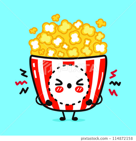 Angry Popcorn character. Vector hand drawn cartoon kawaii character illustration icon. Isolated on blue background. Sad Popcorn character concept 114872158
