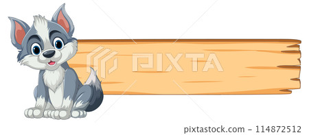Cute Puppy with Wooden Sign Cute Puppy with Wooden Sign 114872512