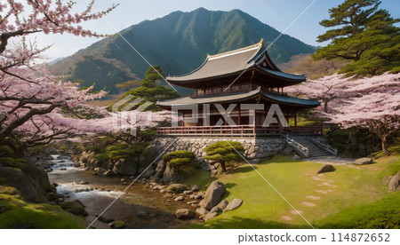 Traditional Japanese Pagoda in Spring Park Traditional Japanese Pagoda in Spring Park 114872652